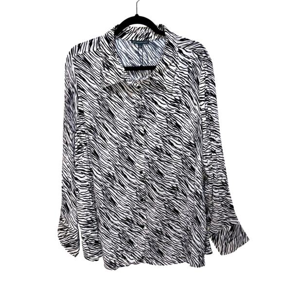 Adrianna Papell Tops - Adrianna Papell Printed Soft Crepe Woven Button Front Top - Zebra Size 2X